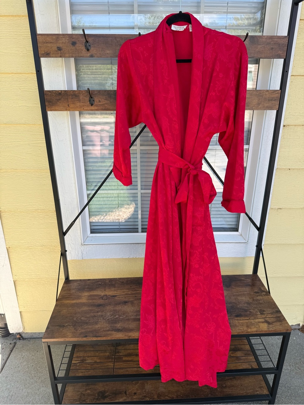 Vintage Victoria's Secret Red Satin Shawl-Collar Long Robe